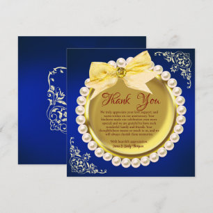 Elegante gouden Navy-Blue Pearl Wedding Jubileum Bedankkaart