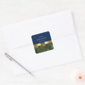 Elegante gouden navyblauwe pauwveren bruiloft vierkante sticker (Envelop)