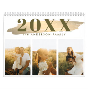 Elegante Gouden Neutrale Familiefoto's Kalender