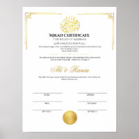 Elegante gouden Nikah-certificaat met zegel