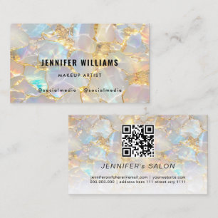 Elegante Gouden Opal Steen QR Code Schoonheidssalo Visitekaartje