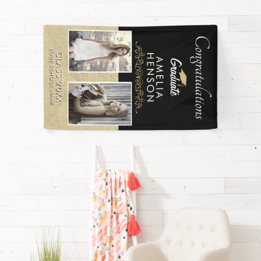 Elegante Gouden Ornament Afgestudeerde 2 Foto Afst Spandoek (Insitu)