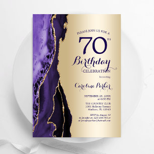 Elegante gouden Paarse agaat 70e verjaardag Kaart