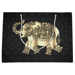 Elegante gouden paisley bloemenoolifant, zwarte da groot cadeauzakje