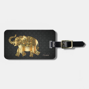 Elegante gouden paisley olifant, damast-persoonlij bagagelabel