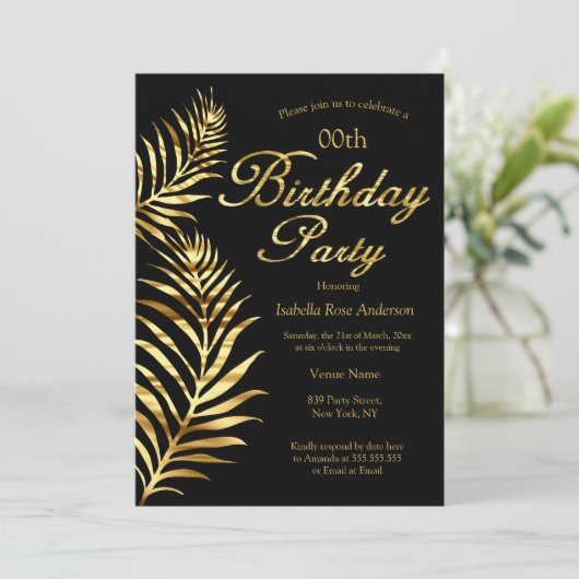 Elegante Gouden Palm Zwarte Gouden Verjaardagsfees Kaart (Staand voorkant)