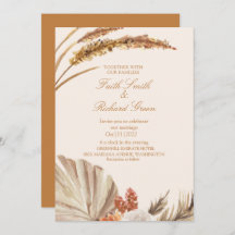 Elegante gouden pampas gras bruiloft uitnodigingen