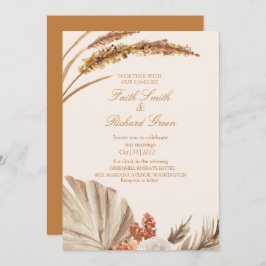 Elegante gouden pampas gras bruiloft uitnodigingen
