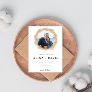 Elegante Gouden Pampas Krans foto Huwelijksuitnodi Kaart