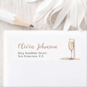 Elegante gouden parels en Prosecco adreslabels Etiket