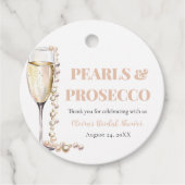 Elegante Gouden Parels en Prosecco Bruidsdiner Bedankjes Labels (Voorkant)