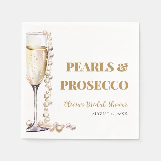 Elegante gouden parels en Prosecco bruidsdiner Servet (Voorkant)