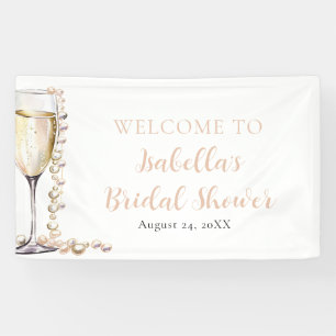 Elegante Gouden Parels en Prosecco Bruidsdiner Spandoek