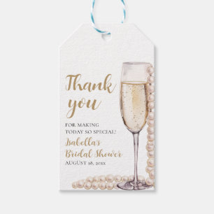 Elegante Gouden Parels en Prosecco Bruidsdouche Cadeaulabel