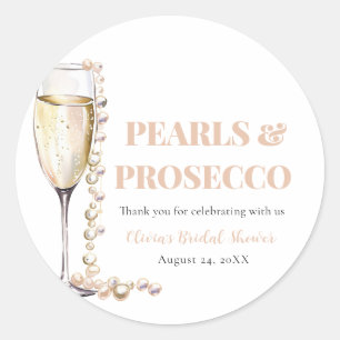 Elegante Gouden Parels en Prosecco Bruidsdouche Ronde Sticker