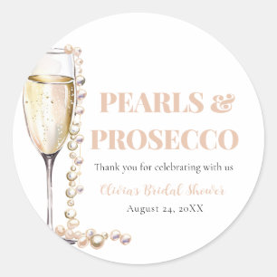 Elegante Gouden Parels en Prosecco Bruidsdouche Ronde Sticker