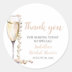 Elegante Gouden Parels en Prosecco Bruidsdouche Ronde Sticker