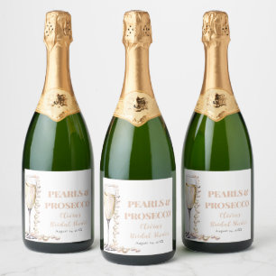 Elegante gouden parels en Prosecco bruidsdouche Sparkling Wijnetiket