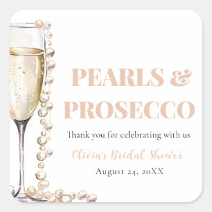 Elegante Gouden Parels en Prosecco Bruidsdouche Vierkante Sticker