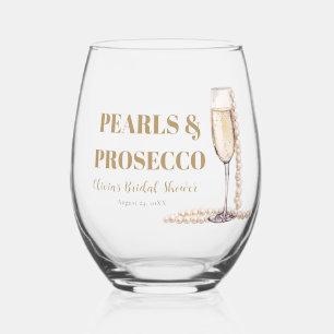 Elegante Gouden Parels en Prosecco Bruidsdouche Wijnglas Zonder Voet
