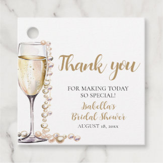 Elegante Gouden Parels en Prosecco Bruidsfeest Bedankjes Labels