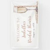 Elegante Gouden Parels en Prosecco Bruidsfeest Spandoek (Verticaal)