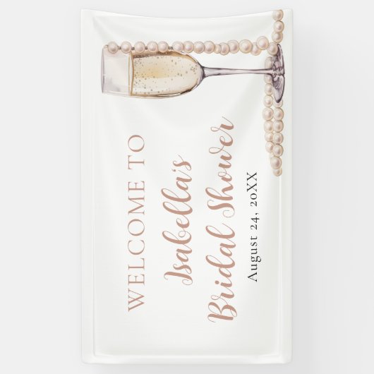 Elegante Gouden Parels en Prosecco Bruidsfeest Spandoek (Verticaal)