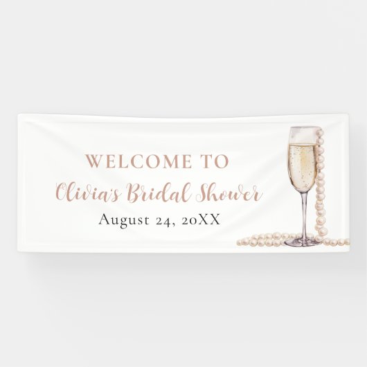 Elegante Gouden Parels en Prosecco Bruidsfeest Spandoek (Horizontaal)