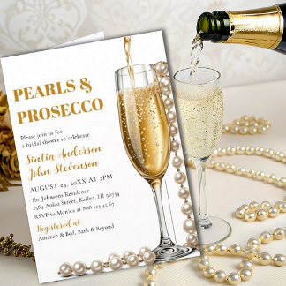 Elegante gouden parels en prosecco bruiloft kaart