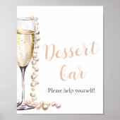 Elegante gouden parels en Prosecco Dessert Bar Sig Poster (Voorkant)