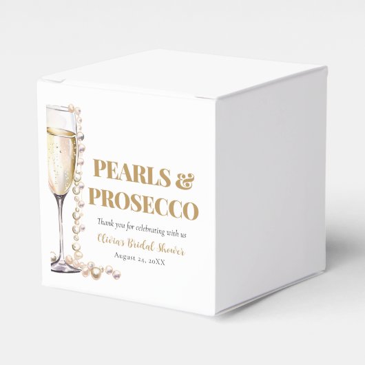 Elegante gouden parels en Prosecco Vrijgezellenfee Bedankdoosjes (Voorkant Zijde)