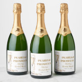 Elegante gouden parels en Prosecco Vrijgezellenfee Sparkling Wijnetiket (Flessen)