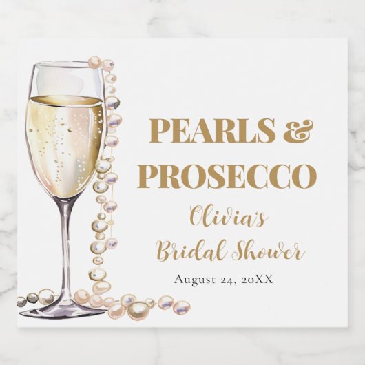 Elegante gouden parels en Prosecco Vrijgezellenfee Sparkling Wijnetiket (Enkel label)