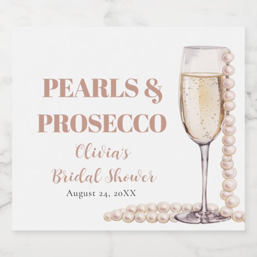 Elegante gouden parels en Prosecco Vrijgezellenfee Sparkling Wijnetiket (Enkel label)