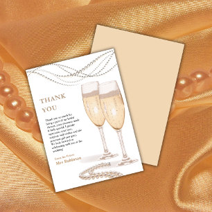 Elegante gouden parels & Prosecco bruidsdouche Bedankkaart