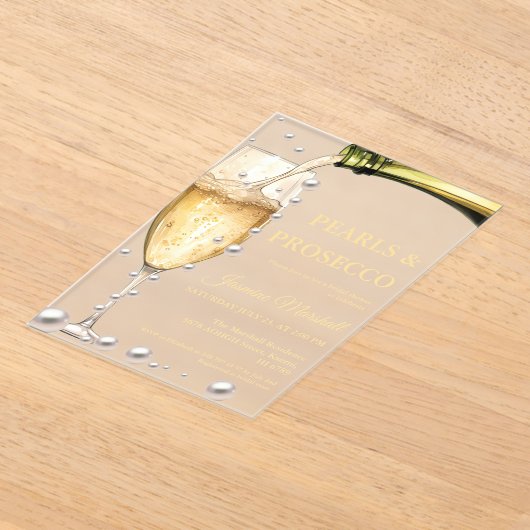Elegante gouden parels & Prosecco Vrijgezellenfees Acryl Uitnodigingen (Laagn)