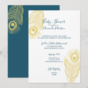 Elegante Gouden Pauw Baby Shower Uitnodigingen