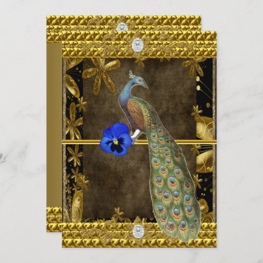 Elegante gouden pauw uitnodiging (Voorkant / Achterkant)