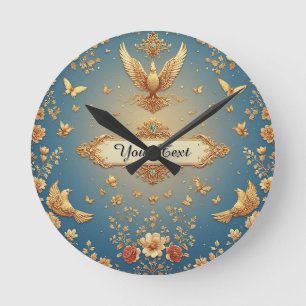 Elegante Gouden Phoenix Frame Met Bloemmotieven Ronde Klok