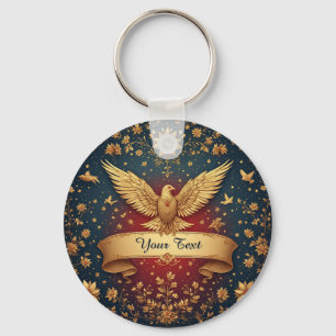 Elegante Gouden Phoenix Frame Met Bloemmotieven Sleutelhanger