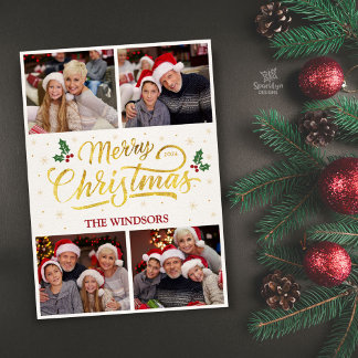 Elegante Gouden Prettig Kerstmis Fotocollage Feestdagenkaart