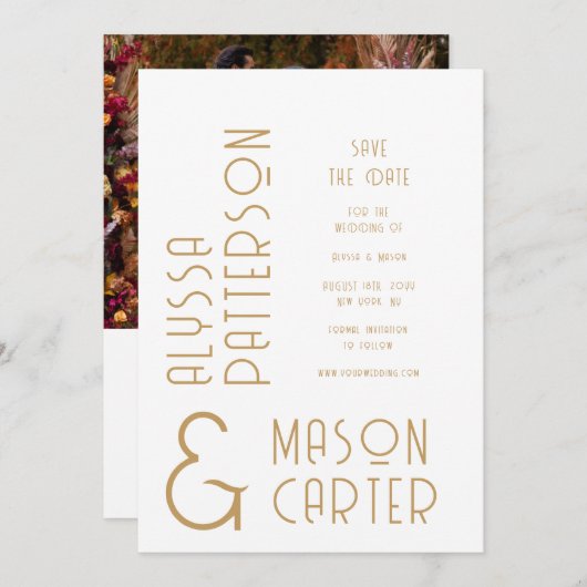 Elegante gouden QR-code foto bruiloft Bewaar de da Save The Date (Voorkant / Achterkant)