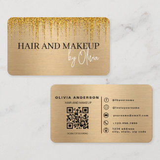 Elegante gouden QR-code voor kapper en visagist Visitekaartje