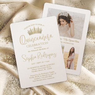 Elegante Gouden Quinceañera Kroon 3 Foto Kaart