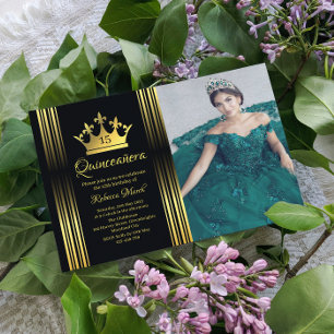 Elegante gouden Quinceanera uitnodiging Informatiekaartje