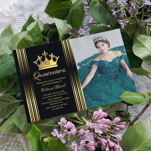 Elegante gouden Quinceanera uitnodiging Informatiekaartje