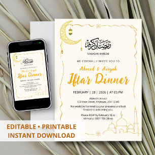 Elegante Gouden Ramadan Kareem Iftar-diner Kaart