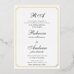 Elegante gouden randen Klassiek monogram   Folie Uitnodiging