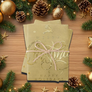 Elegante gouden rendier gouden letters Kerstmis Inpakpapier Vel