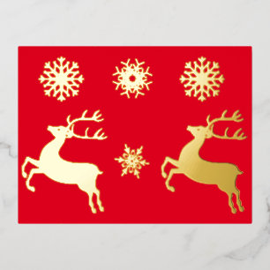 Elegante gouden rendier sneeuwvlok Kerstmis Folie Uitnodiging Briefkaart